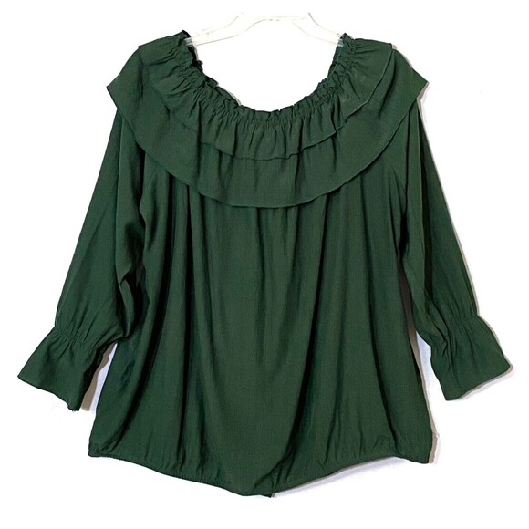 Elliott & Vine Ruffle Overlay Yoke Blouse Womens Size 3X Forest Green Runs Small - Picture 5 of 12